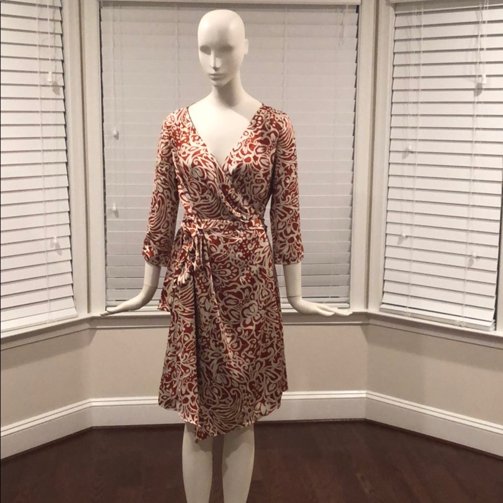 Orange and white wrap dress